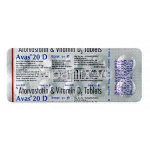 アヴァス D, アトルバスタチン20mg  /ビタミンD3　1000IU,錠剤, シート情報