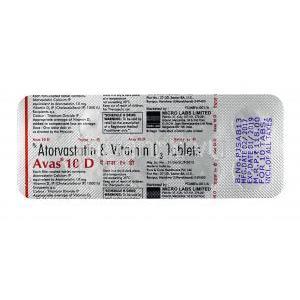 アヴァス D, アトルバスタチン10mg/ビタミンD3　1000IU,錠剤, シート情報