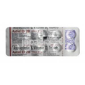 アスチン D,アトルバスタチン 20mg / ビタミン D3 1000IU, 錠剤, シート情報