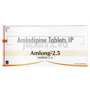 アムロング,アムロジピン 5 mg, 錠剤, 箱表面