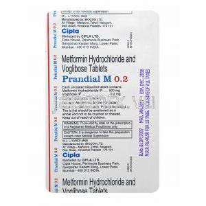 プランディアル M (メトホルミン/ ボグリボース 0.2mg) 錠剤裏面
