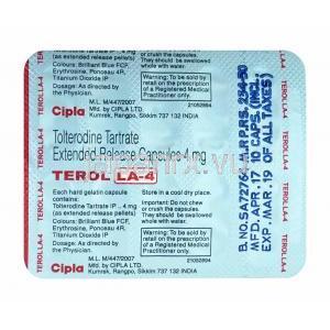 テロルLA, 酒石酸トルテロジン 4mg カプセル（Cipla）カプセル裏面