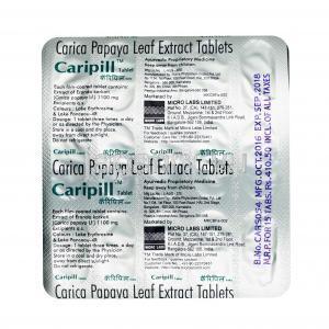 カリピル ,カリカパパイヤの葉エキス 1100mg, 錠剤,シート情報