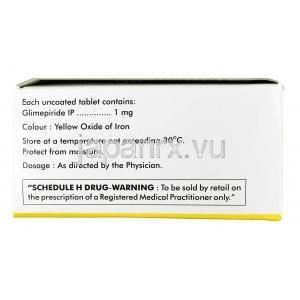 ダイアプライド, グリメピリド  1 mg, 錠剤, 箱情報
