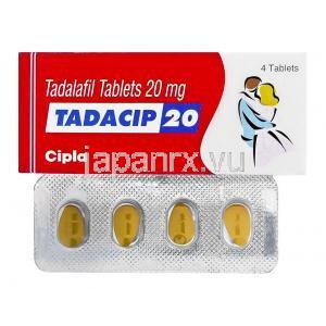 タダシップ, タダラフィル 20mg（Cipla）箱、錠剤