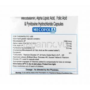 メコフォル A (メチルコバラミン/ アルファリポ酸/ 葉酸/ ピリドキシン) 成分