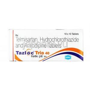 タズロック トリオ, テルミサルタン 40 mg / アムロジピン 5mg / ヒドロクロロチアジド 12.5mg, 錠剤, 箱表面