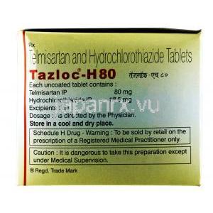 タズロック H, テルミサルタン 80 mg / ヒドロクロロチアジド 12.5mg, 錠剤, 箱情報