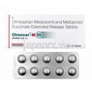オルメサール M 25 (オルメサルタン/ メトプロロール) 箱、錠剤