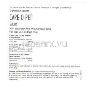 カルプロフェン（リマディル ジェネリック）, Care-O-Pet  50mg 錠 (Cipla) 情報シート1