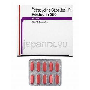 レステクリン, 塩酸トラサイクリン 250 mg カプセル＆箱 (Abbott)