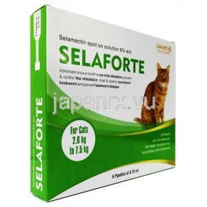 セラフォーテ 猫用, セラメクチン, 45mg / 0.75ml スポットオン猫用 (2.6～7.5kg) x 6 本, 箱側面