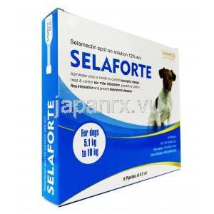 セラフォーテ犬用, セラメクチン, 0.5ml スポットオン小型犬用 (5.1kg～10kg) x 6 本, 箱側面