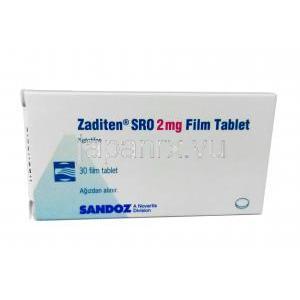 ザジテン SRO,ケトチフェン,, 2 mg 30 錠, 箱表面