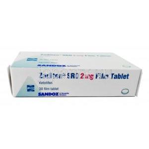 ザジテン SRO,ケトチフェン, 2 mg 30 錠, 箱側面