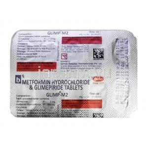グリンプ M、グリメピリド 2 mg/ メトホルミン500 mg 錠剤裏面
