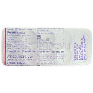 ケノデオキシコール酸（チノカプセル ジェネリック）, Ursodi 250mg 錠 (Zydus Healthcare) 包装裏面