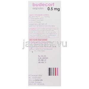 ブデコート Budecort, パルミコート ジェネリック, ブデソニド 0.5mg 吸入剤 (Cipla) 箱裏面