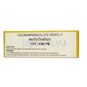 クロロコール 点眼薬,クロラムフェニコール0.5％ w/v, 10ml, 製造元：Jawa Pharmaceuticals Pvt Ltd, 箱情報, 使用方法, 注意事項