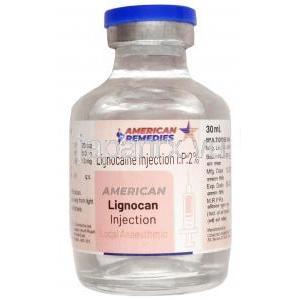 アメリカンリグノカン注射 , リドカイン 2%注射バイアル 30ml, 製造元：American Remedies, ボトル表面-2