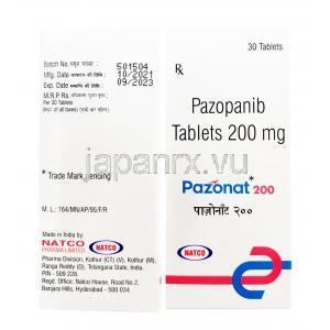 パゾナート, パゾパニブ 200mg, 30錠,製造元：Natco Pharma, 箱情報