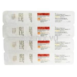 キュートノックス注射,エノキサパリン 40mg, 0.4 ml, 製造元：Gland Pharma Limited, 包装裏面情報