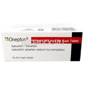 オネプタス,サクビトリル 97 mg/ バルサルタン 103 mg,製造元： Novartis, 箱側面