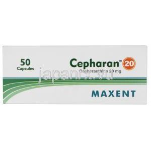 セファラン 20, セファランチン 20 mg, カプセル, 製造元：Maxent, 箱表面