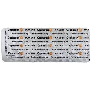 セファラン 20, セファランチン 20 mg, カプセル, 製造元：Maxent, シート情報