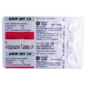 アリップ MT 10, アリピプラゾール10mg, 製造元：Torrent Pharma, シート情報