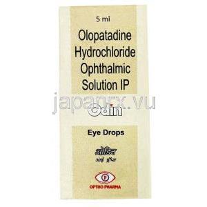 オディン点眼薬, Olopatadine オロパタジン2.22mg, 点眼薬 5mL, 製造元：Optho Phama, 箱表面