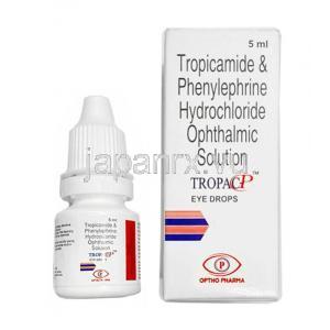 Tropac P Eye Drop, Tropicamide 0.8%/ Phenylephrine 5%, Eye Drops 5mL, Optho Pharma, Box, Bottle
