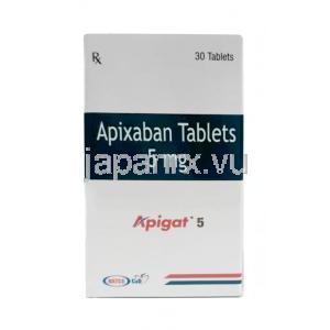 Apigat, Apixaban 5mg, 30tabs, Natco Pharma, Box front view