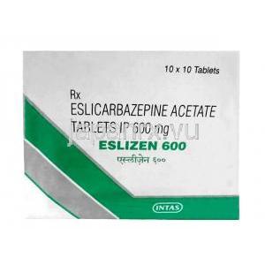 エスリゼン 600, エスリカルバゼピン 600mg, 製造元：Intas Pharma, 箱表面-1