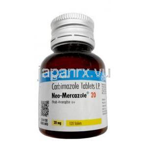 ネオ・メルカゾール 20, カルビマゾール 20 mg, 100錠, 製造元：Abbott, ボトル表面