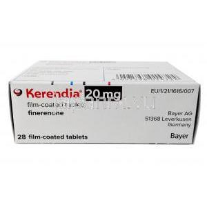 ケレンディア, フィネレノン 20mg,  28錠,製造元： Bayer Zydus Pharma, 箱底面