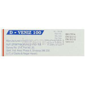 デスベンラファキシン（プリスティク ジェネリック）, D-Veniz 100mg 錠 (Sun Pharma) 製造者情報