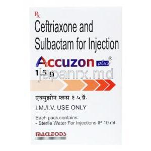 Accuzon Injection, Ceftriaxone 1.5g, Macleods Pharmaceuticals Pvt Ltd, box front presentation