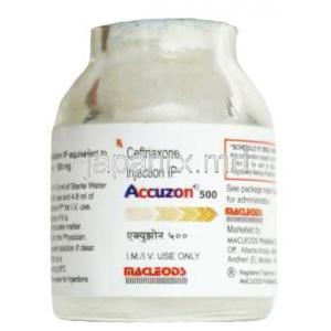 Accuzon Injection, Ceftriaxone 500mg, Macleods Pharmaceuticals Pvt Ltd, vial front presentation
