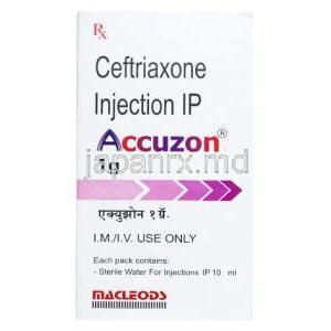 Accuzon Injection, Ceftriaxone 1g, Macleods Pharmaceuticals Pvt Ltd, box front presentation