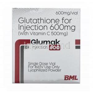 グルマック注射, グルタチオン 600 mg, 注射バイアル, 製造元：BML, 箱表面
