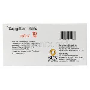 オクスラ,ダパグリフロジン 10 mg, 製造元：Sun Pharma, 箱情報, 製造元