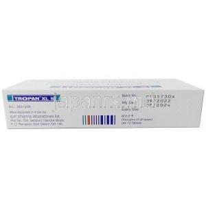 トロパン XL 5, オキシブチニン 5mg,製造元： Sun Pharma, 箱情報, 製造日, 消費期限