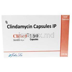 クリフォード, クリンダマイシン 150 mg, カプセル, 製造元：Johnlee Pharmaceuticals, 箱表面
