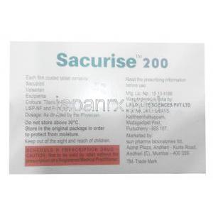 サキュライズ 200, サクビトリル 97 mg / バルサルタン 103 mg 7 錠, 製造元：Sun Pharma, 箱情報, 保管方法