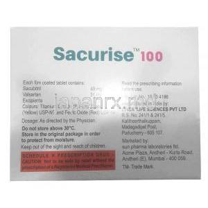 サキュライズ 100,サクビトリル 49 mg / バルサルタン 51 mg 14 錠, 製造元：Sun Pharma, 箱情報, 保管方法