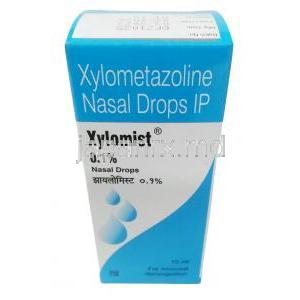 キシロミスト点鼻薬, キシロメタゾリン 0.1%, 点鼻薬 10mL,製造元：Zydus Cadila, 箱表面