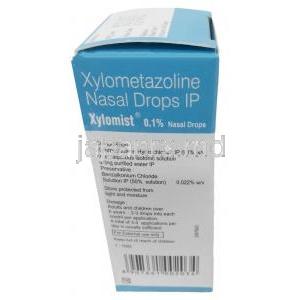 キシロミスト点鼻薬, キシロメタゾリン 0.1%, 点鼻薬 10mL,製造元：Zydus Cadila, 箱情報, 成分