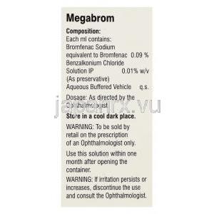 ブロムフェナク （ブロナック ジェネリック）, メガブロム Megabrom  0.1% 点眼薬 (Sun Pharma) 成分