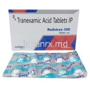 レドトレックス, トラネキサム酸 500 mg, 製造元：Leeford Healthcare Ltd, 箱, シート